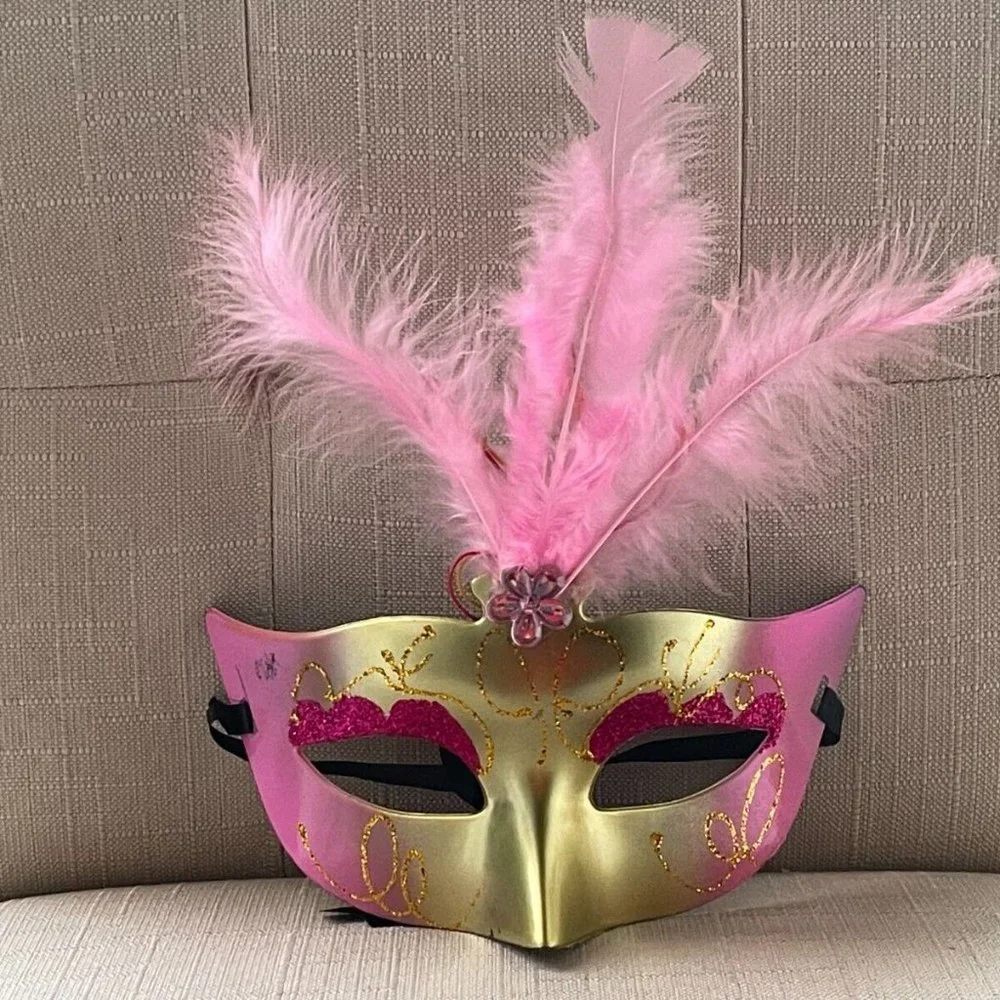 Halloween Party Mask Light Up Eyemask Masquerade Mask Faux Pink Feather Mask